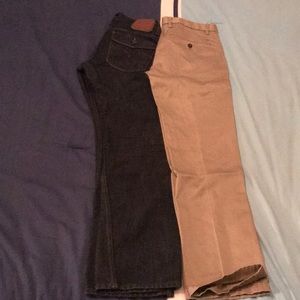 Pair of slim fit Dockers khakis and Levi’s jeans